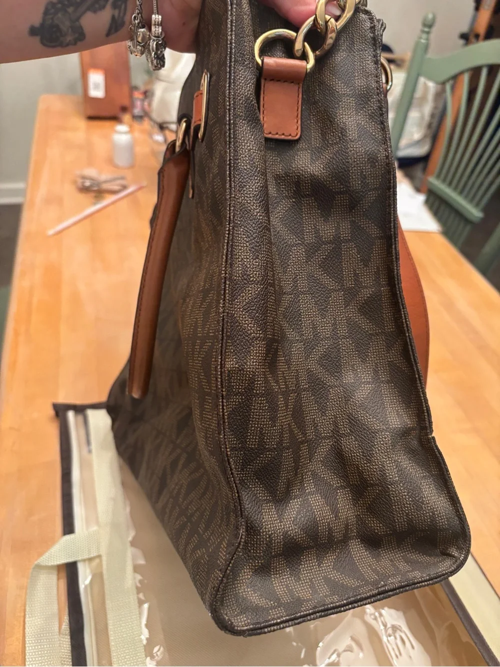 Michael Kors Hamilton Brown Signature MK Logo Large Tote Shoulder Bag